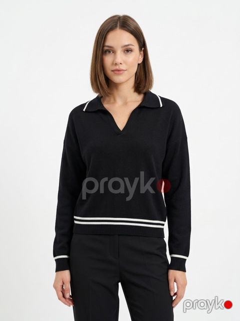 Uzunqollu polo qadınlar üçün, trikotaj, qara, ölçü One size — Bakı