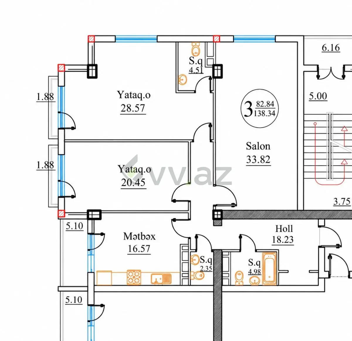 3 otaqlı mənzil Yeni tikili Satılır, Nəsimi, Bakı — Mənzil, Bakı (4)