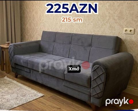 Qara-boz rəngdə yumşaq parça ilə üzlənmiş 3 nəfərlik divan. - Ölçü — Bakı