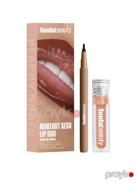 Dekorativ kosmetika dəsti Huda Beauty Makeout Sesh Peachy Nudes (dodaq boyası + dodaq qələmi) — Bakı