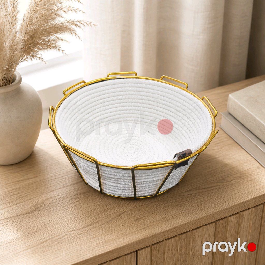 Çörək qabı 03128, həsir/metal, qızılı/ağ — Mallar, Bakı (2)