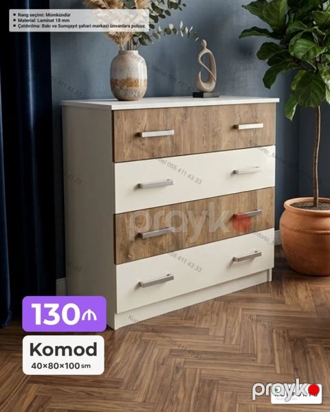Komod – 4 çekmecəli Ölçü: 40 80 100 sm Xüsusiyyətlər: - Material — Bakı