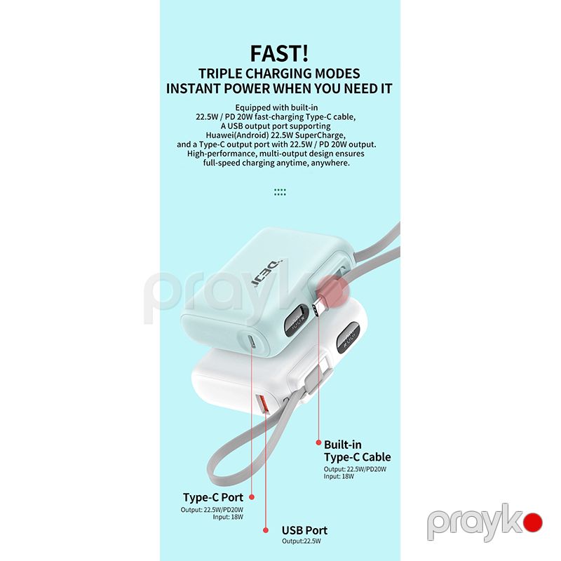 Xarici akkumulyator Deji DJ-L10 22.5W 10000 mAh White — Mallar, Bakı (5)