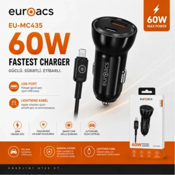 Avtomobil enerji toplama cihazı Euroacs EU-MC435 Type-C PD 60W — Mallar, Bakı (2)