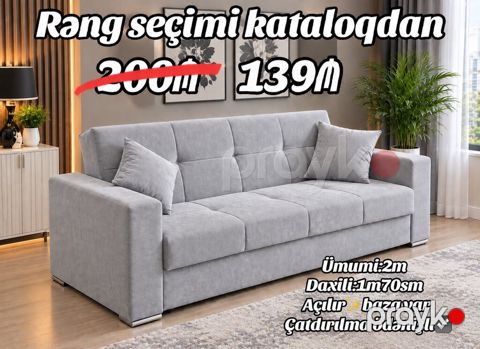 Açılan mexanizimli, bazalı rahat divan. - Ümumi ölçü: 2 m - Daxili — Bakı