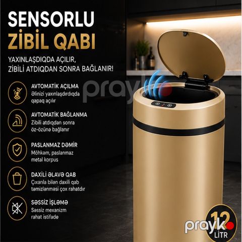 Ev üçün zibil qabı 12 l paslanmayan polad — Bakı