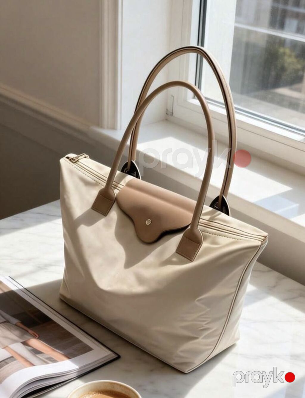Bej rəngli böyük tote çanta - Minimalist dizayn: krem-bej korpus — Çantalar, çamadanlar, cüzdanlar, Bakı (4)