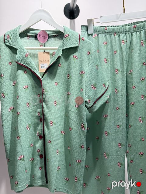 Qadınlar üçün şalvarlı pijama dəsti 0709, yaşıl, elastan/poliester, ölçü M — Bakı