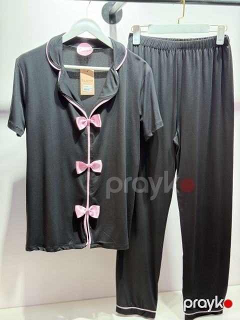 Qadınlar üçün şalvarlı pijama dəsti B-73, qara, poliester/likra, ölçü S/M — Bakı