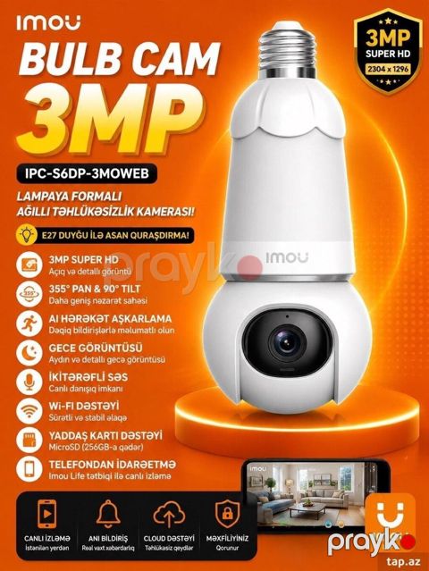WiFi kamera 3 mp Bulb Cam IPC-S6DP-3MOWEB Lampa kamera Wifi kamera 3 — Bakı