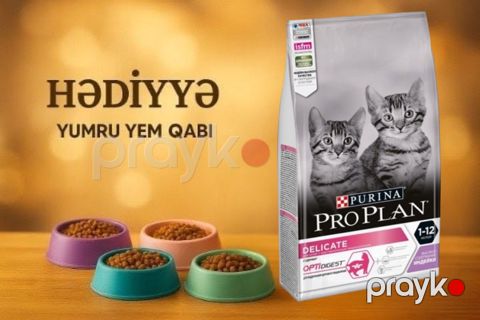 Quru yem Purina Pro Plan Delicate Həssas həzmli pişiklər üçün, hindtoyuğu əti ilə 10kq - Hədiyyə Yumru yem qabı — Bakı
