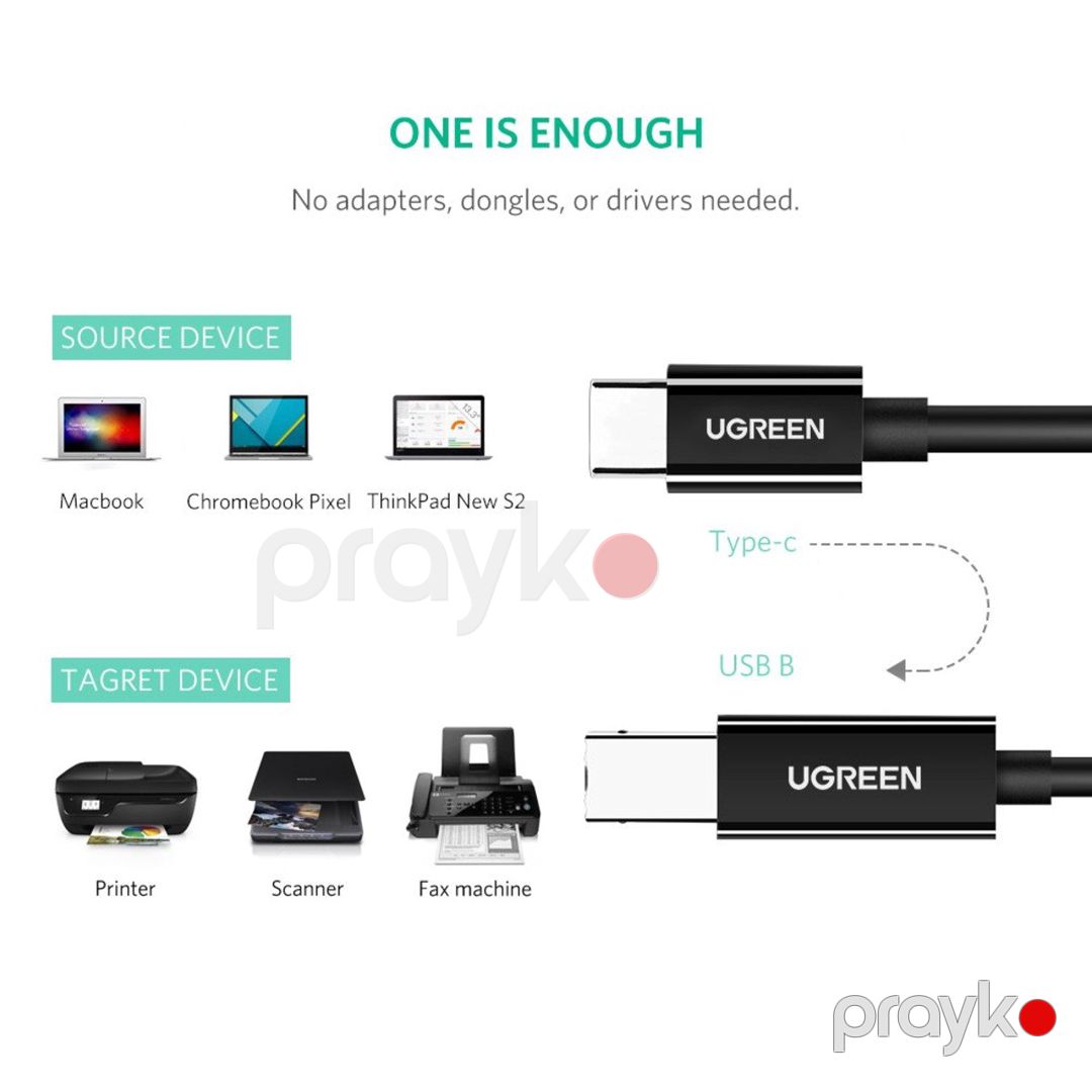 Printer kabeli Ugreen Type-C to Usb-b Black — Periferik cihazlar, Bakı (7)