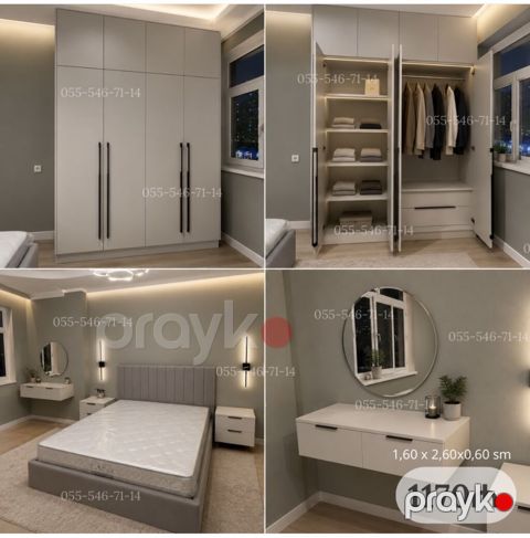 Yataq otağı üçün modern dəst - Geniş qarderob: 4 qapılı, yuxarı — Bakı