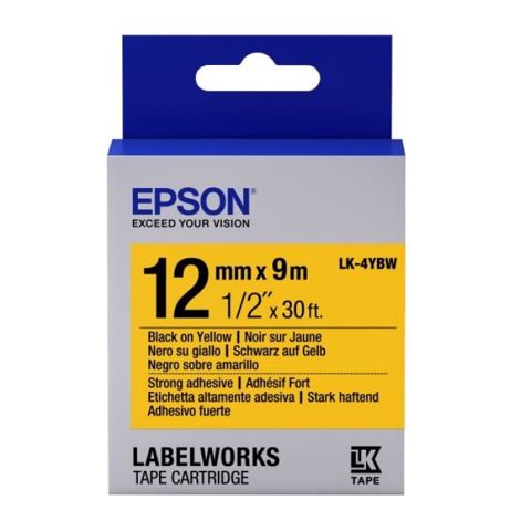 Epson LK-4YBW C53S654014 Strong Adhesive Black/Yellow Etiket Lenti 12 mm 9 m — Bakı