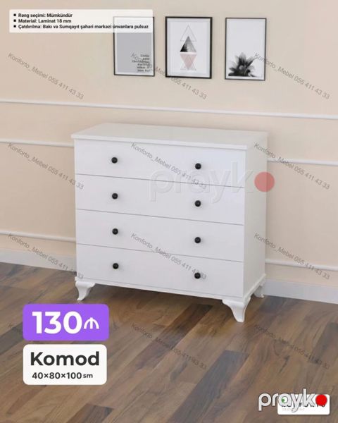 Ağ rəngli komod - Ölçülər: 40 80 100 sm - Material: 18 mm laminat — Bakı