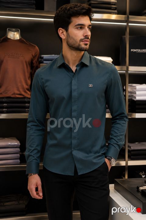 Kişi köynəyi 2670795, yaşıl, pambıq, ölçü L — Bakı
