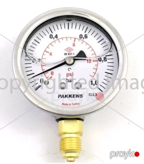Manometr gliserin dolğulu (0-1 Bar 63 mm 1,4") Pakkens 0631001102 — Bakı