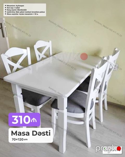 Məhsul: Masa Dəsti (70×120 sm) - Qiymət: 310 - Dəst tərkibi: 1 masa — Bakı