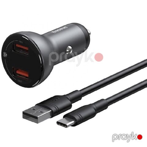 Avtomobil şarj cihazı Baseus TZCCBX-B0G Dual USB 4.8A Aluminium Alloy Black — Bakı