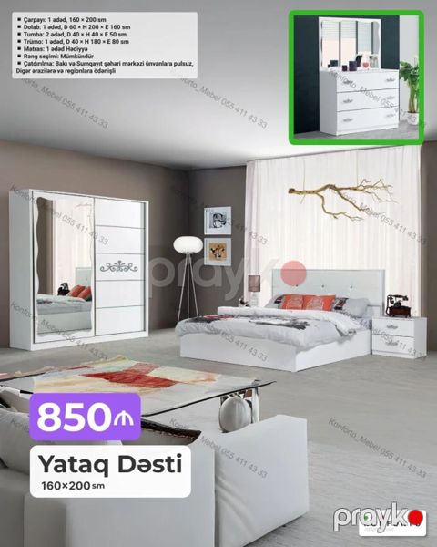 Yataq Dəsti – 160×200 sm Paketə daxildir: - Çarpayı: 1 ədəd, 160×200 — Bakı