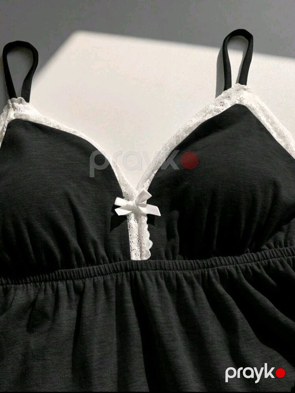 Qadın pijama dəsti – 2 parça - Rəng: qara, ağ krujeva detalları ilə — Ev paltarı, Bakı (6)