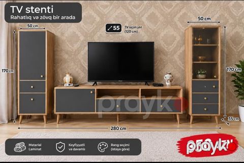 TV stendi – rahatlıq və zövq bir arada - Ümumi en: 280 sm - Yan — Digah