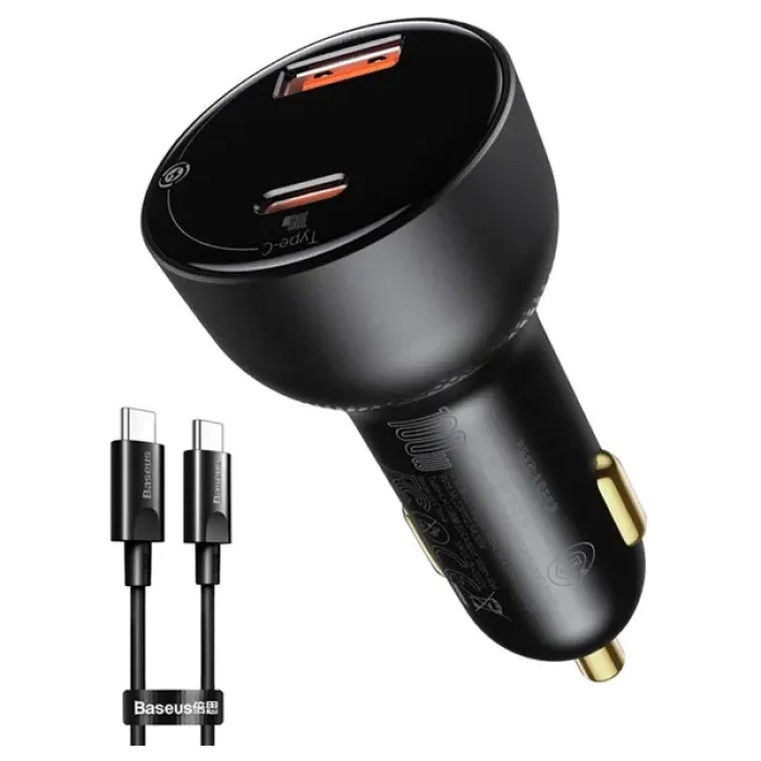 Avtomobil üçün şarj cihazı Baseus Superme Digital Display 100W PPS Dual Quick Charger Car Charger Usb-c + USB — Bakı