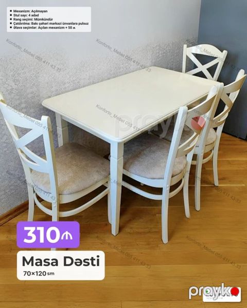 Masa dəsti – 70×120 sm - Komplekt: 1 masa + 4 ədəd stul - Mexanizm — Bakı