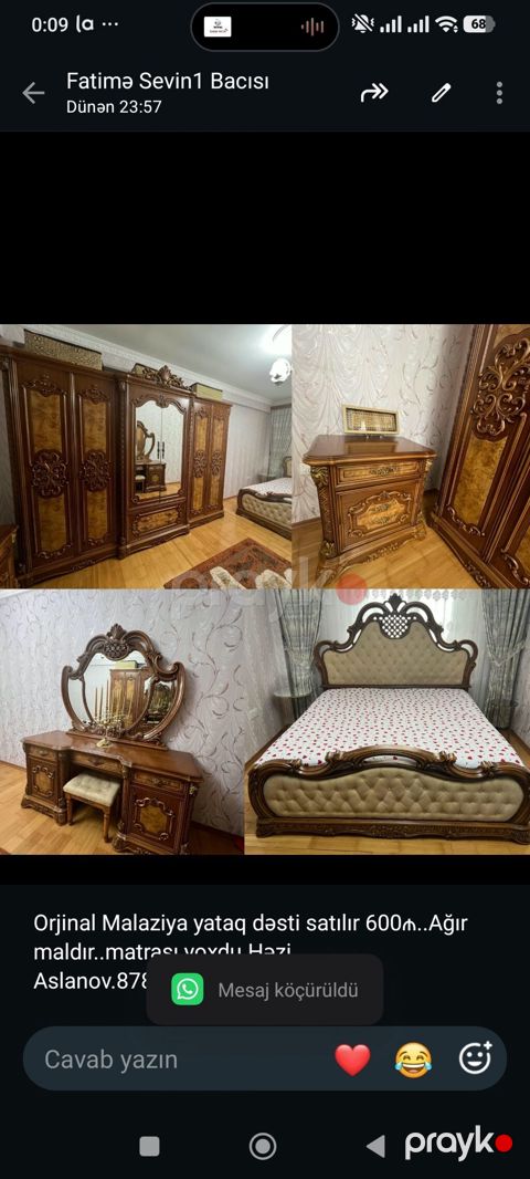 Orjinal Malaziya yataq dəsti satılır 600₼. Ağır maldır. matrası — Bakı