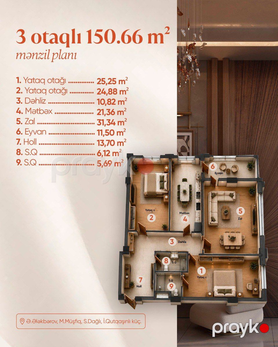 Satılır 3 otaqlı yeni tikili 150.6 m² — Mənzil, Bakı (2)