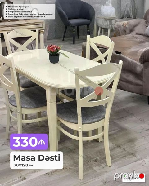 Məhsul: Masa Dəsti - Ölçü: 70 120 sm - Stul sayı: 4 ədəd — Bakı