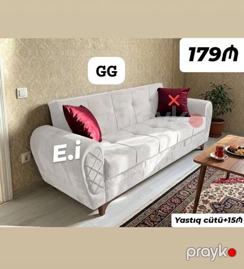 Məhsul: Üç nəfərlik divan Təsvir: - Rəng: açıq boz/ağ tonlu qabarıq — Bakı