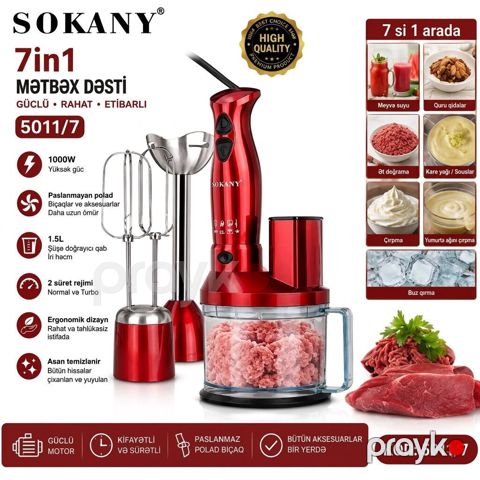 Məhsul: Sokany 5011/7 Blender – 7‑si 1‑də mətbəx dəsti Brend: Sokany — Bakı