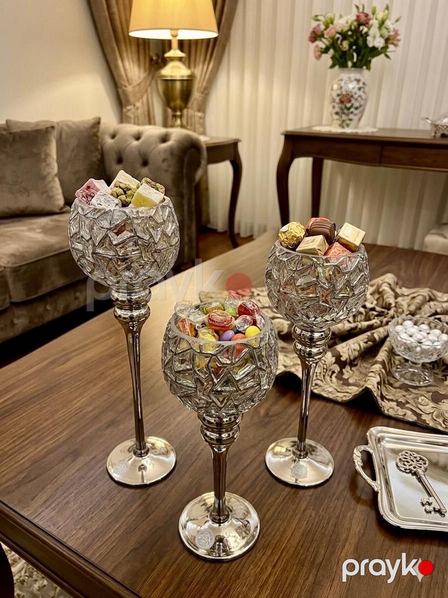 Şirniyyat qabı No brand Dairəvi Şüşə 1 bölmə 30/35/40 sm Lavrint Decor Gumus 3-lu cam sunumluk — Mallar, Bakı (3)