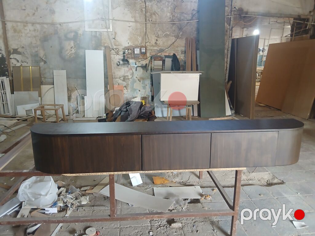 Tünd qəhvəyi rəngdə, oval uclu modern TV tumba / divar asma konsol — Televizor altlıqları və standlar, Digah (2)