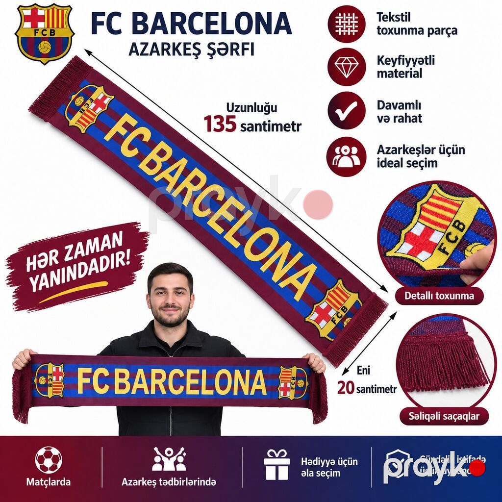 Barcelona azarkeş şərfi - Rənglər: bordo və göy zolaqlar, “FC — Digər, Bakı (3)