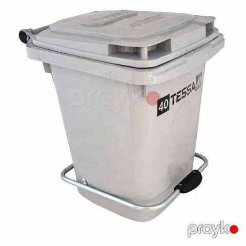 Zibil qutusu Tessa 40L, ayaq pedallı, qapaqlı, plastik, boz — Bakı