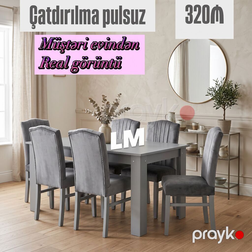 Masa dəsti – Masa + 6 stul Masa (bağlı): 90 1.70 + 6 stul — 320 — Masalar və stullar, Bakı (2)