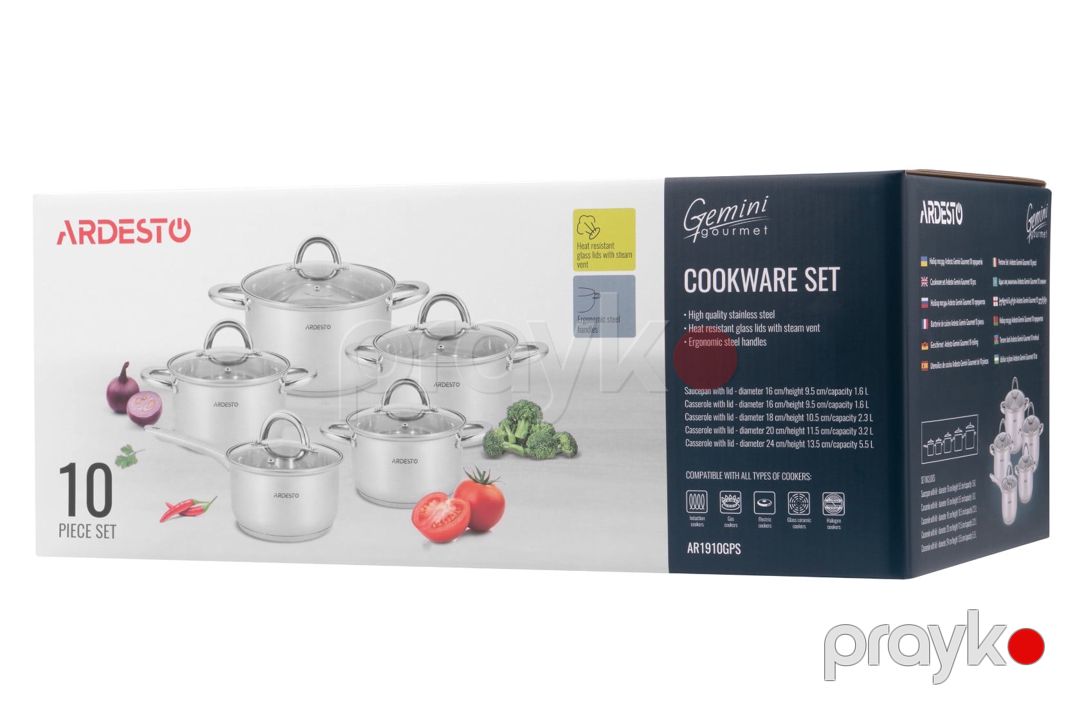 Qab-qacaq dəsti Ardesto Gemini Gourmet Andria, 10 əd, 16/18/20/24 sm, paslanmayan polad — Mallar, Bakı (2)