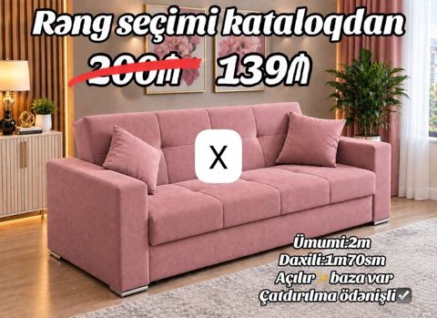 Yumşaq divan, kataloqdan rəng seçimi - Ölçülər: ümumi 2 m, daxili 1 — Sofas