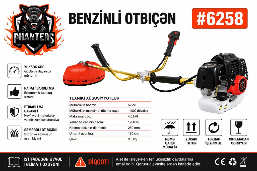 1281 Məhsulun adı: Trimmer Phanters, 4000 Vt, benzinli, kollar — Çim biçicilər və trimmerləri, Bakı