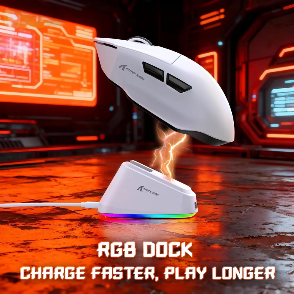 Attack Shark V6 Ultra-Light Tri-Mode Gaming Mouse with Charging Dock — Klaviaturalar və siçanlar, Bakı (5)