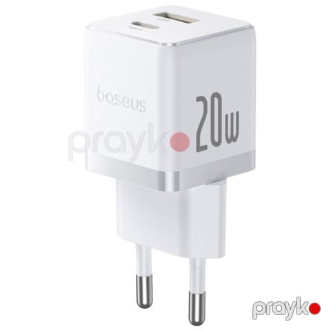 Baseus Palm C+U 20W Usb-c və Usb-a Sürətli Şarj Adapteri EU Moon White — Bakı