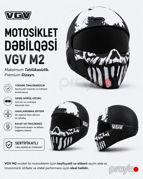 10236 Məhsulun adı: Motosikl dəbilqəsi VGV M2, qara, ölçü One Size — Bakı