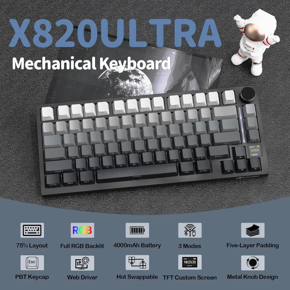 Attack Shark X820 Ultra 75% Wireless Mechanical Gaming Keyboard — Klaviaturalar və siçanlar, Bakı (7)