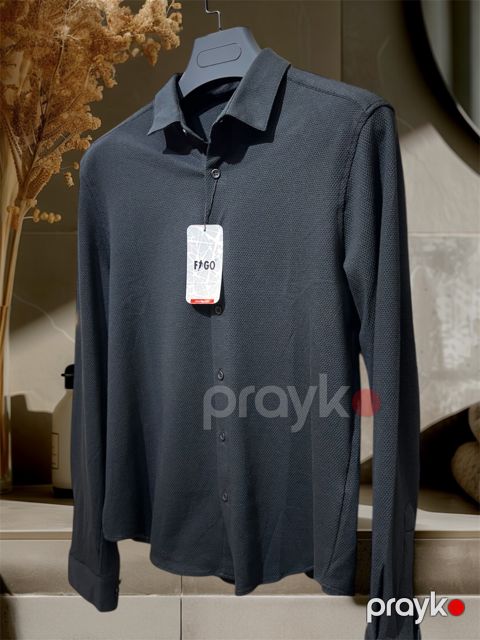 Kişilər üçün uzunqol köynək 21306982, pambıq/poliestr, qara, ölçü M — Bakı