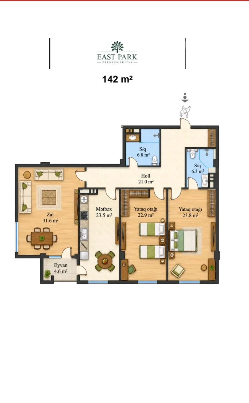 3 otaqlı mənzil, 142 m², Qarabağ küçəsi — Bakı