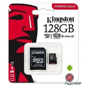 microSDXC Kingston Canvas Select 10 Uhs-ı U1 128GB + SD adapter (SDCS/128GB) — Noutbuk aksesuarları, Bakı (2)