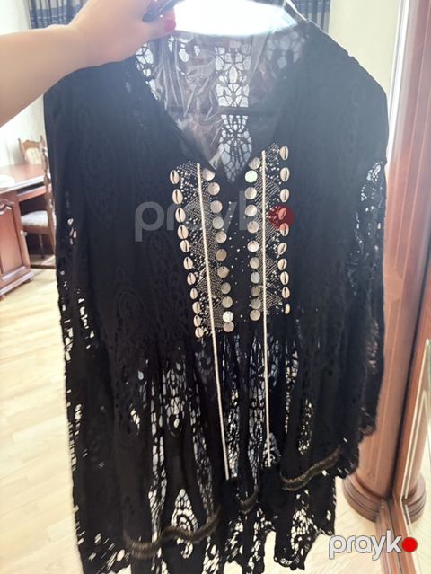 Qara krujeva tunika/kimono - Material: tam krujeva (açıq naxışlı — Bakı