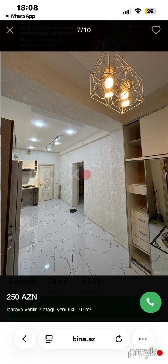 2-otaqlı yeni tikili kirayə verilir, Sumqayıt ş., 70 m² — Mənzil, Sumqayıt (4)